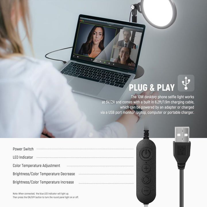 NEEWER Basic 7" Selfie Licht Set, Tisch Handy Ringleuchte, 10W 3000K-6500K Dimmbares Vollbild Ring L