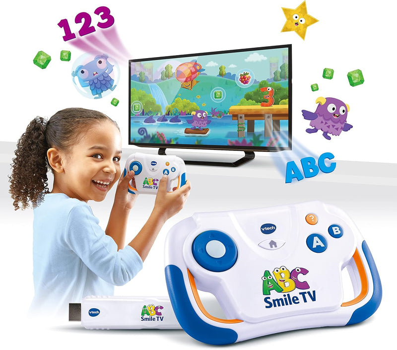 VTech ABC Smile TV – Kabellose Lernkonsole mit HDMI-Stick für den Fernseher mit 15 Spiel-Level für s