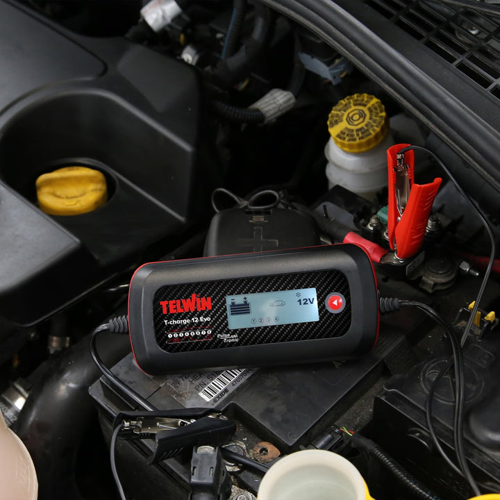 Telwin T-Charge 12 EVO: Ladegerät, elektronischer Ladungserhalter und Multifunktionstester 6/12 V mi