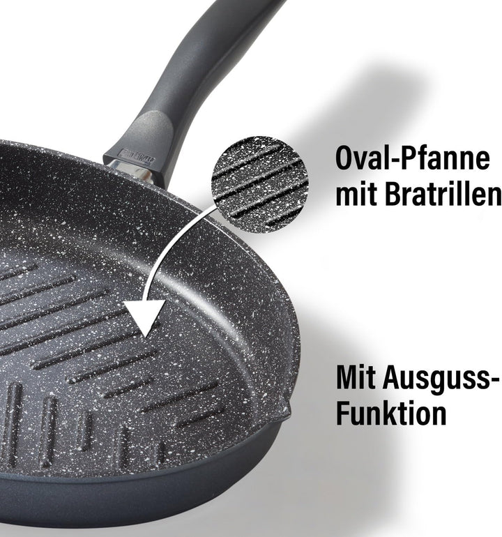 Stoneline XXL Fischpfanne, Schnitzelpfanne, 35,2 x 24,3 cm, mit Deckel, Induktion, Aluguss, Antihaft