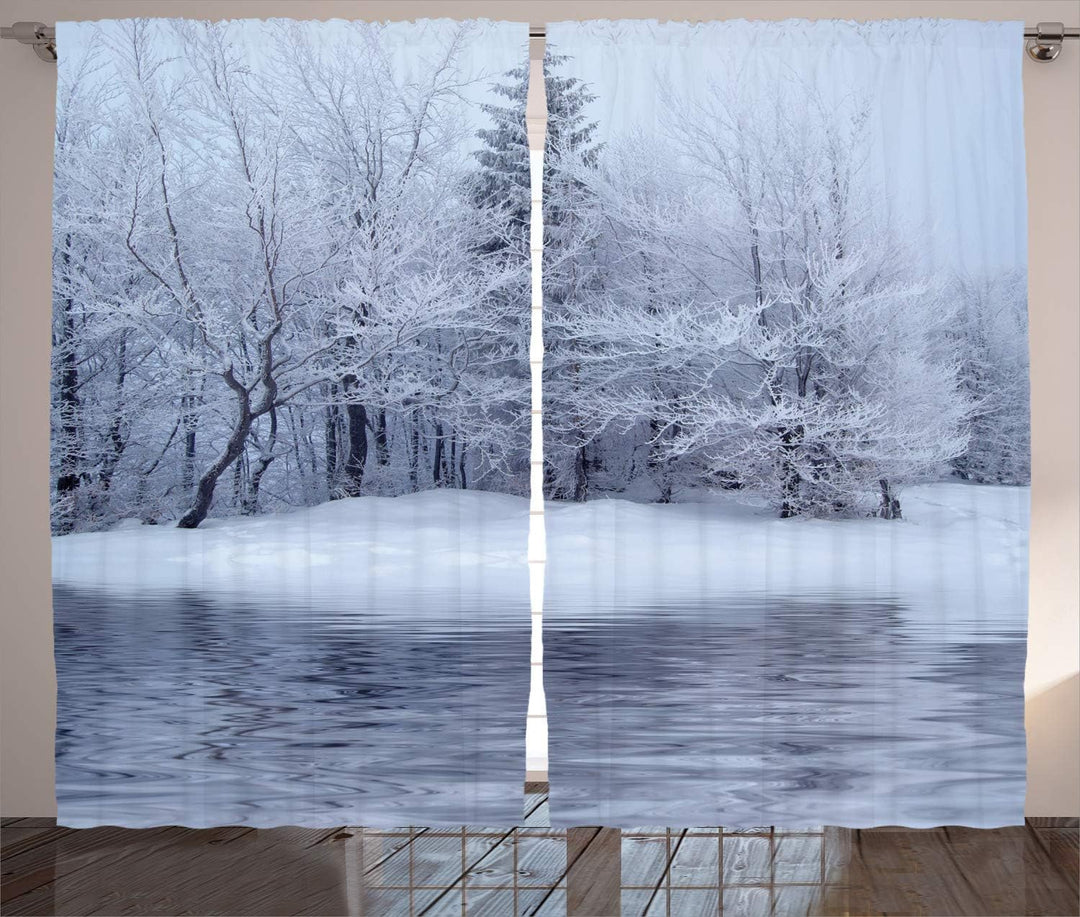 ABAKUHAUS Weihnachten Rustikaler Vorhang, Winter Blizzard Wald, Wohnzimmer Universalband Gardinen mi