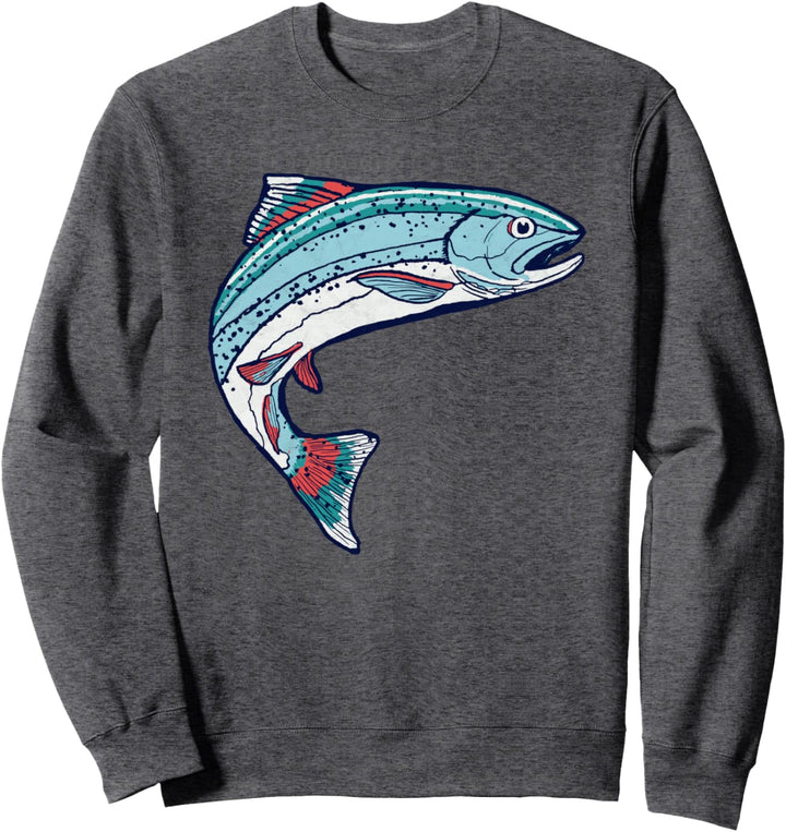 Vintage Red White Blue Trout Fishing Retro Fish Graphic Sweatshirt