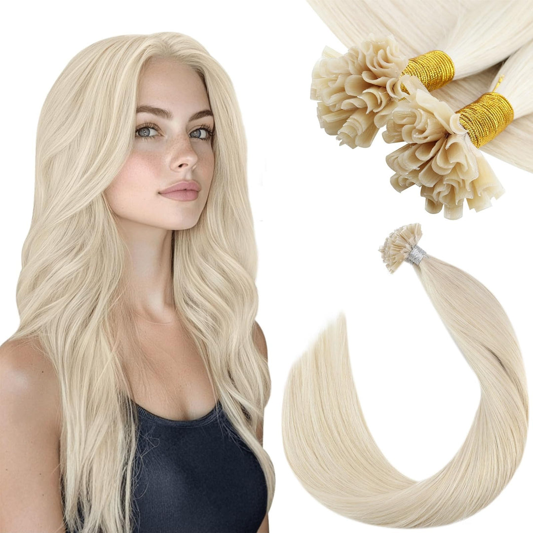Ugeat Keratin Haarverlangerung Echthaar Bondings Nail Tip Weisse Blondine 
