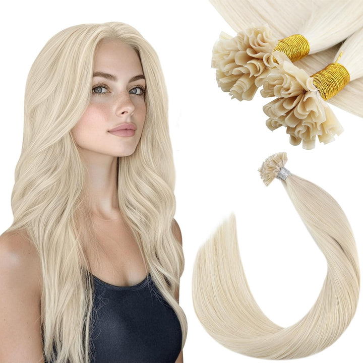 Ugeat 40cm Utip Harreverlengerung Echthaar Keratin Extensions Weiss Blond Farbe 60A Bonding Extensio