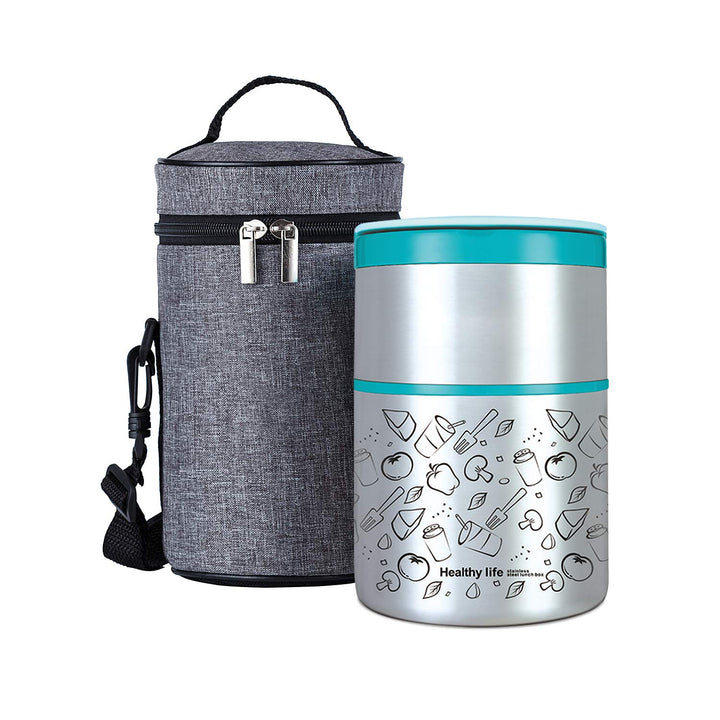 Lille Home Vakuum Isoliertes stapelbares Edelstahl Thermal Mittagessen/Snackbox, 2-stufige Bento/Leb