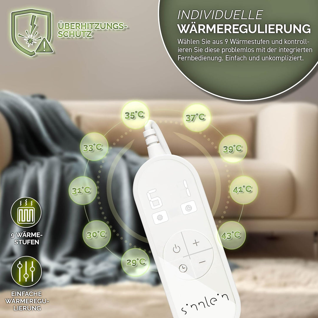 Heizdecke aus Plüsch 200 x 180 cm | elektrische Wärmedecke mit Abschaltautomatik | Kuscheldecke | Ti