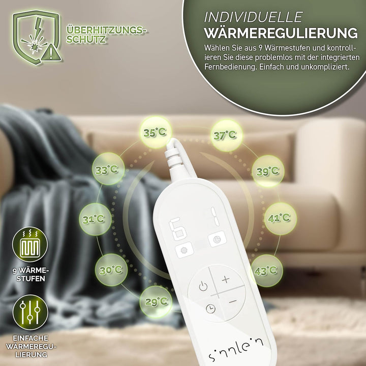 Heizdecke aus Plüsch 160 x 120 cm | elektrische Wärmedecke mit Abschaltautomatik | Kuscheldecke | Ti