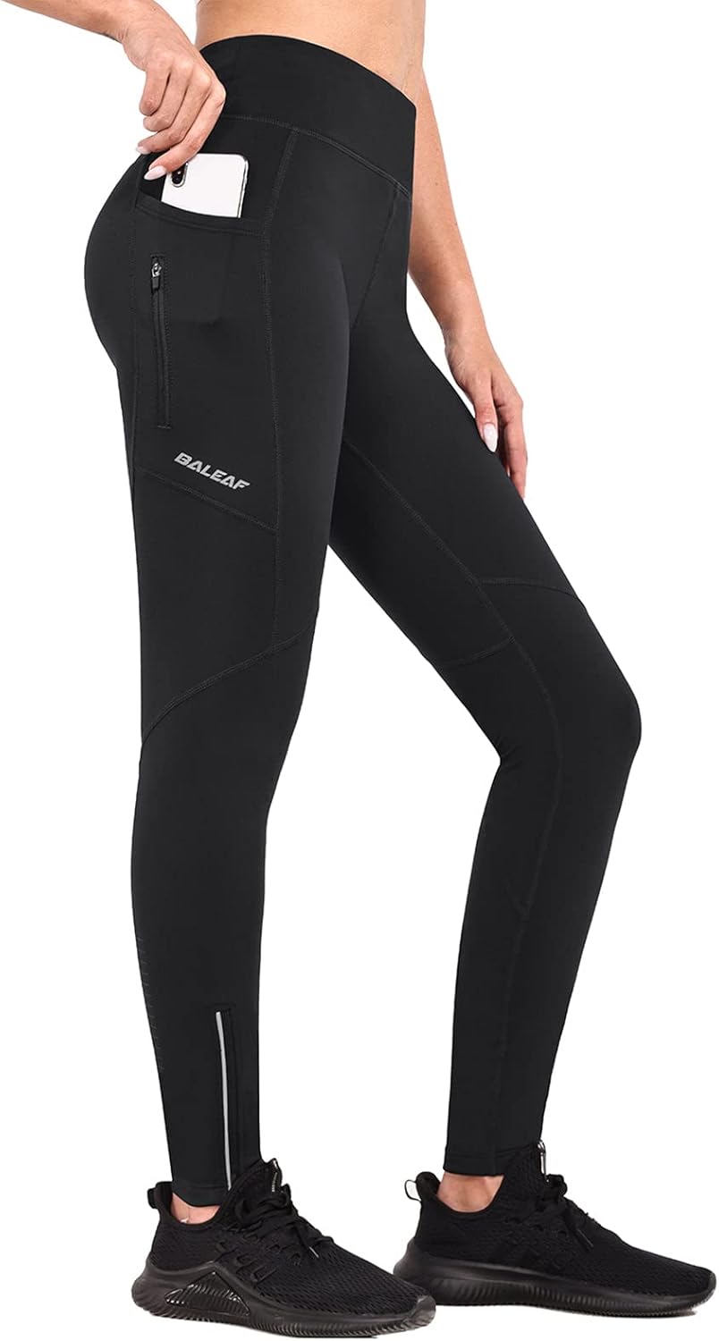 BALEAF Winter Fahrradhose Damen Lang mit Reissverschluss am Knöchel Warm Thermoleggings Winter Gefüt