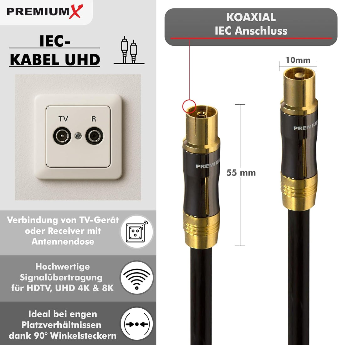 Premium X 15m Gold-Line TV Antennenkabel Schwarz IEC-Anschlusskabel Koax Stecker - Kupplung Koaxialk