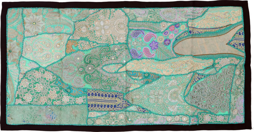 GURU SHOP Patchwork Wandbehang, Wandteppich, Einzelstück 125x65 cm - Muster 17, Mehrfarbig, Baumwoll