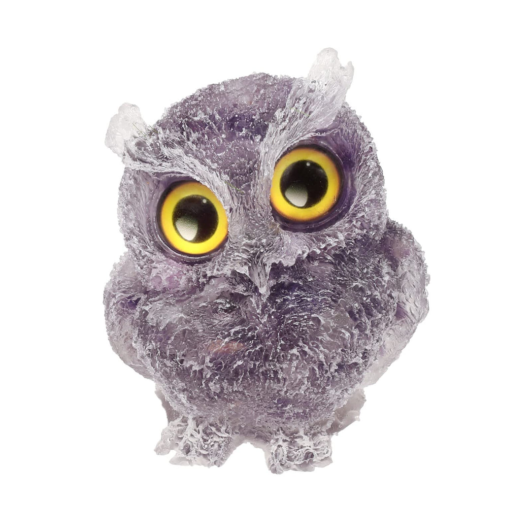 KYEYGWO Amethyst Nette Kristall Eule Figur Ornamente, Mini Stein Käuzchen Statuen Harz Tier Skulptur