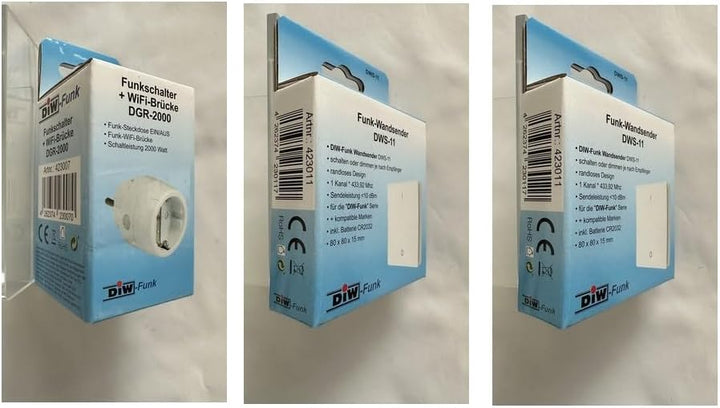 PW-510 DIW-Funk Wechselschaltung ohne Kabel SPARSET Funkstecker 2300W + zwei(!!) Wandsender spart St