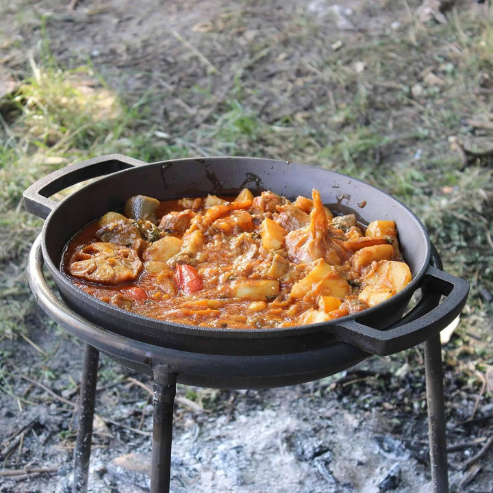 4BIG.fun Ø36cm Gusseisenpfanne mit Deckel-Grillpfanne aus Gusseisen Bräter Schmortopf aus Gusseisen