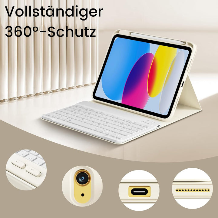 Hülle mit Tastatur für iPad 11/10 Generation mit Stifthalter, Magnetisch Abnehmbare Kabellose Blueto