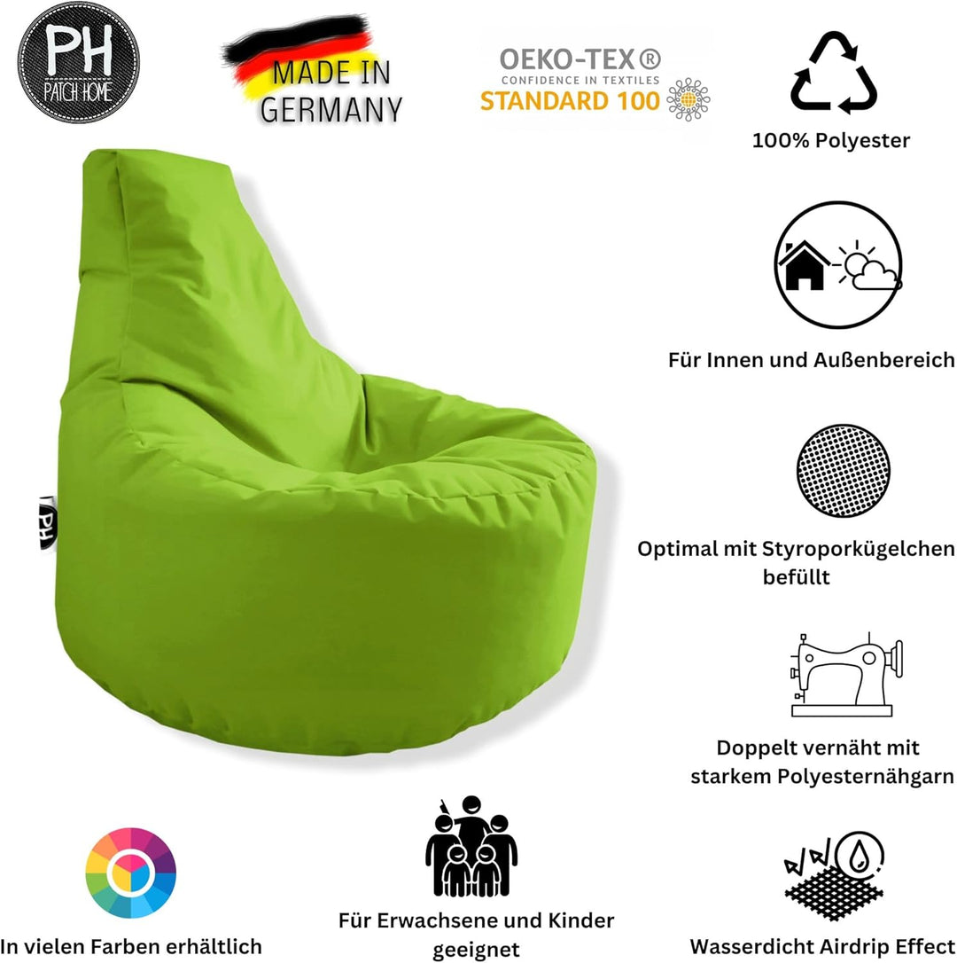 PATCH HOME Gamer Sessel inkl. Würfel Bean Bag Set Ø80cm, 30cm Sitzhöhe, 90cm Höhe + 35x35cm Würfel K