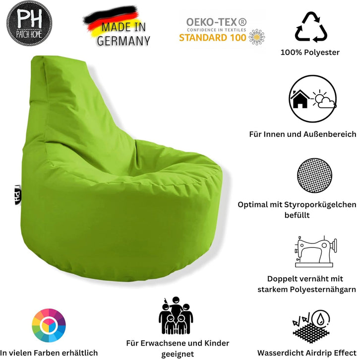 PATCH HOME Gamer Sessel inkl. Würfel Bean Bag Set Ø80cm, 30cm Sitzhöhe, 90cm Höhe + 35x35cm Würfel K