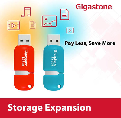 Gigastone V10 128GB 5er-Pack USB 2.0 Flash-Laufwerk, Einziehbare Tasten für MacBook Laptop, Windows