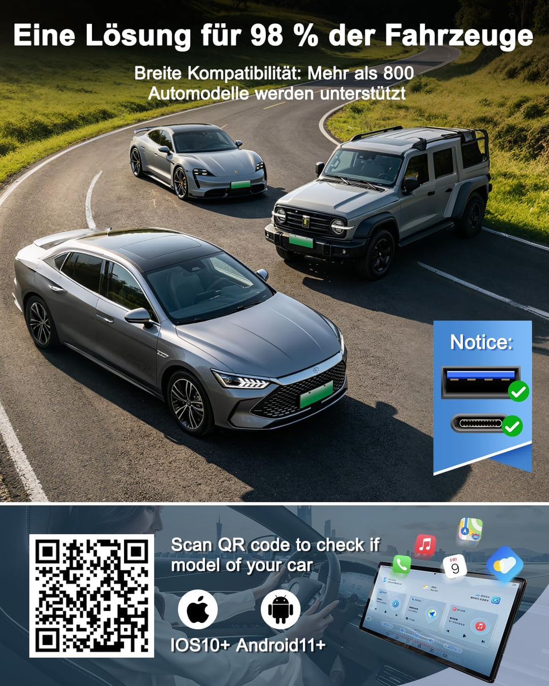 Wireless CarPlay Adapter, Upgrade 2 in 1 Mini Car Play Adapter für iPhone & Android, Plug & Play, Au