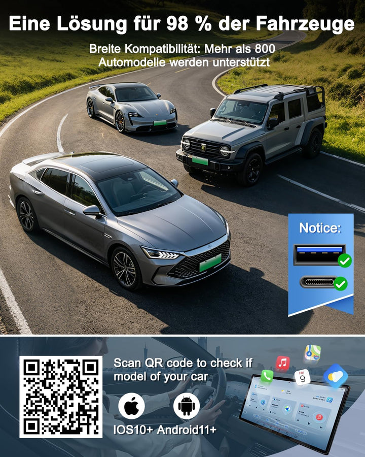 Wireless CarPlay Adapter, Upgrade 2 in 1 Mini Car Play Adapter für iPhone & Android, Plug & Play, Au