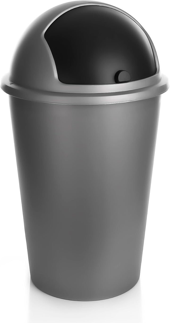 BigDean Abfalleimer grau 50 L mit schwarzem Schiebedeckel Ø 25cm x H 68cm – Mülleimer gross aus Kuns