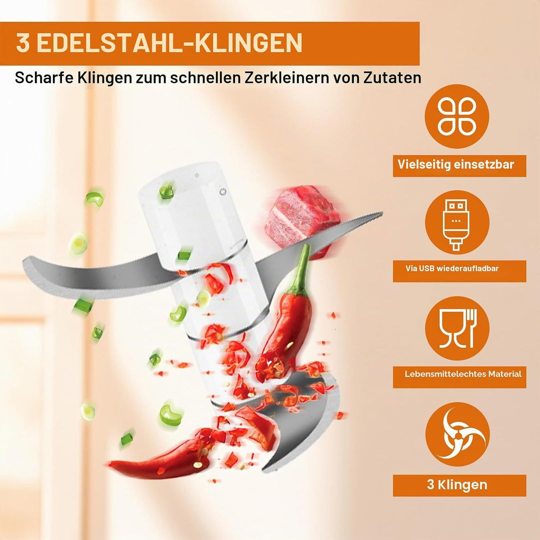 Elektrischer Küchenzerkleinerer, 350 ml Knoblauch Zerkleinerer, USB-Aufladung, Gemüsezerkleinerer, M