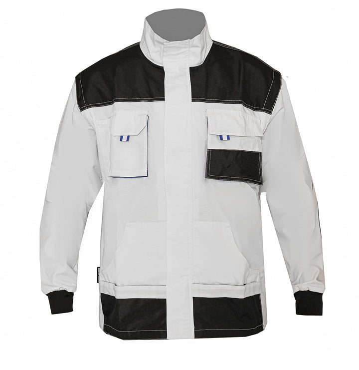WORK IDEA Herren-Arbeitsjacke mit mehreren Taschen, strapazierfähigem Canvas S Weiss, S Weiß