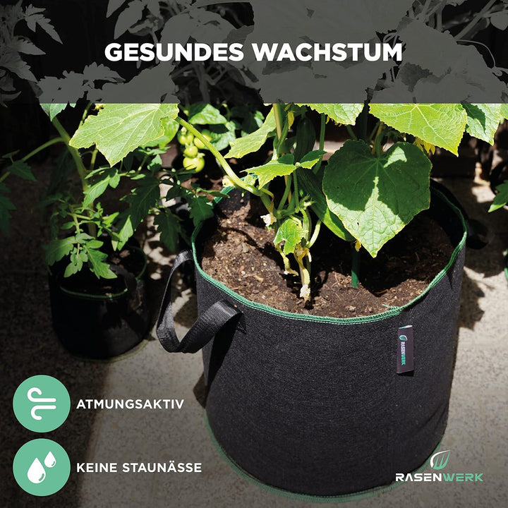 20 Liter Pflanztasche aus Vliesstoff - Pflanzsack für Garten, Gewächshaus &amp; Balkon - Pflanzbeutel fü