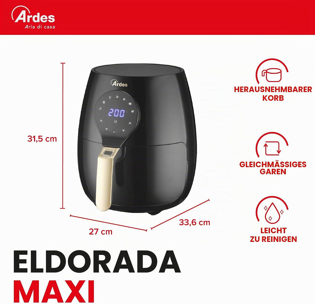 ARDES - Heissluftfritteuse 5 Liter Fassungsvermögen Air Fryer Maxi mit Digitalanzeige und 60-Minuten