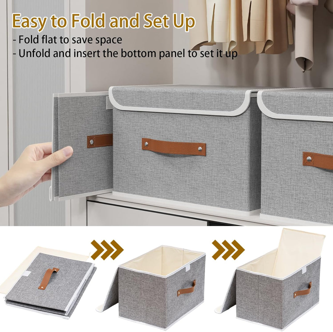 Yawinhe 3 Stück Aufbewahrungsbox mit Deckel, Faltbare Stoffboxen, Waschbare, für Schlafzimmer, Kleid