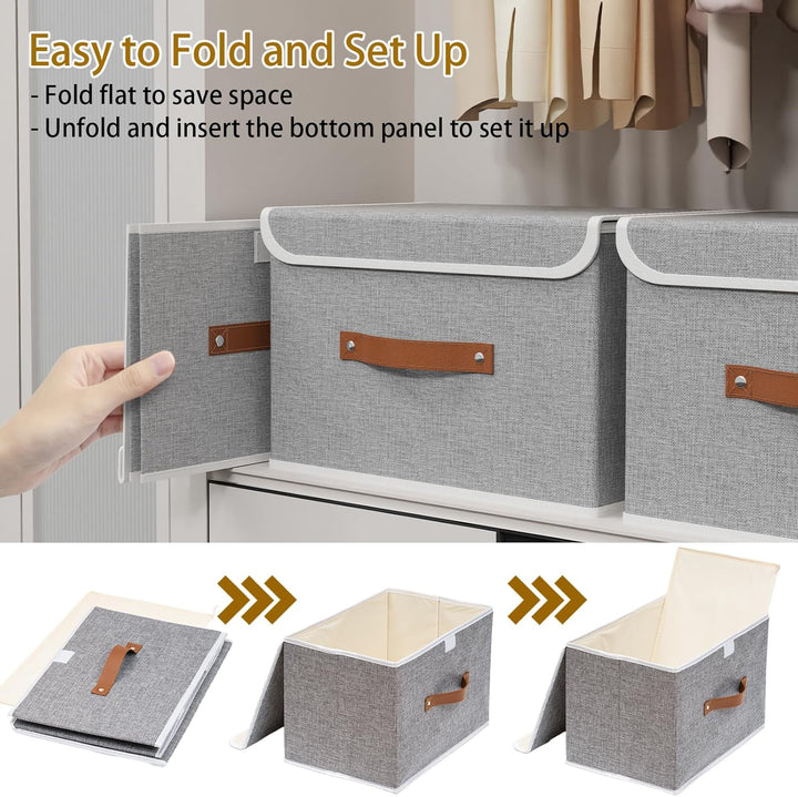 Yawinhe 3 Stück Aufbewahrungsbox mit Deckel, Faltbare Stoffboxen, Waschbare, für Schlafzimmer, Kleid