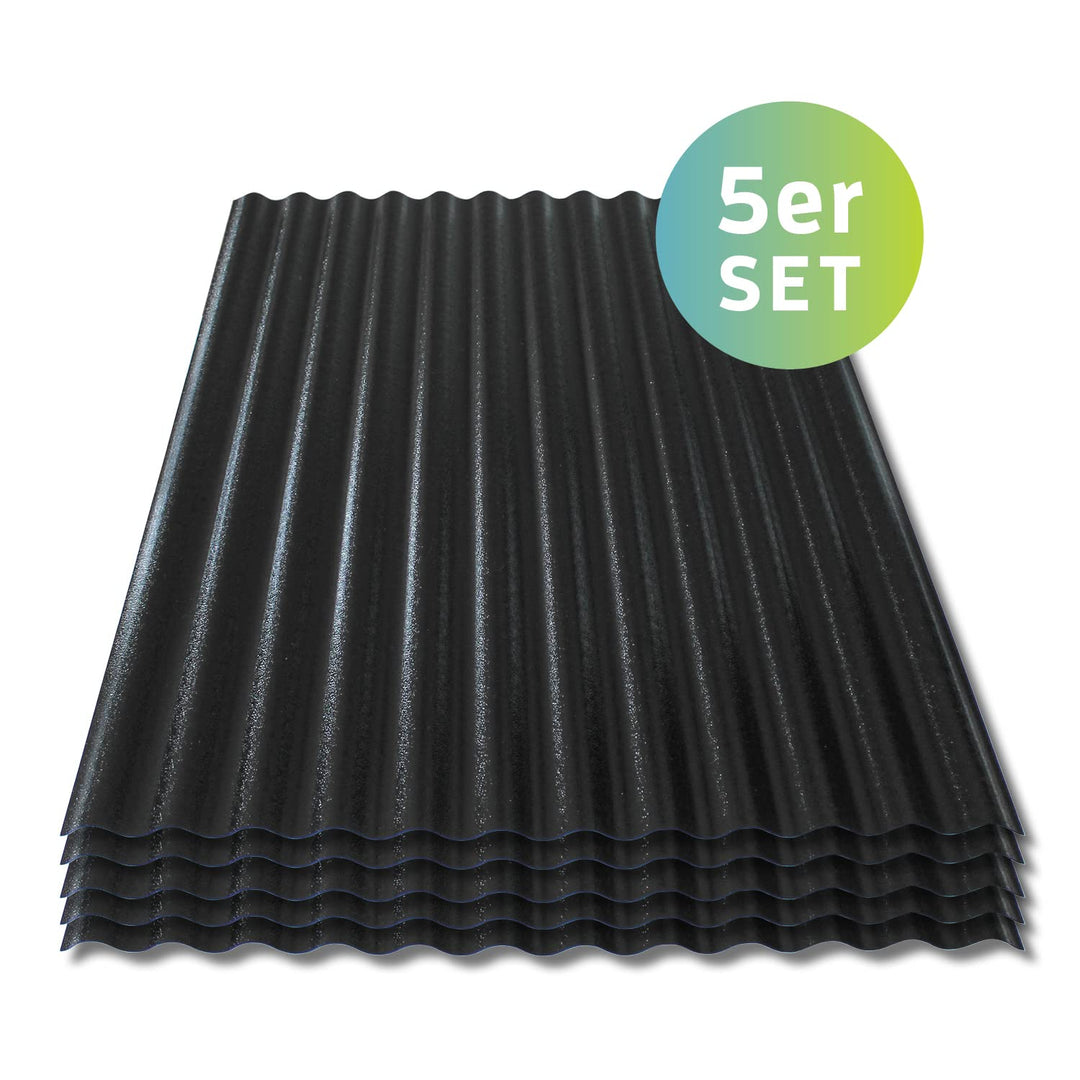 Wellplatten schwarz | 90 x 120 cm | Polycarbonat | Sinus 76/18 | 1mm Stärke (5 Stück)