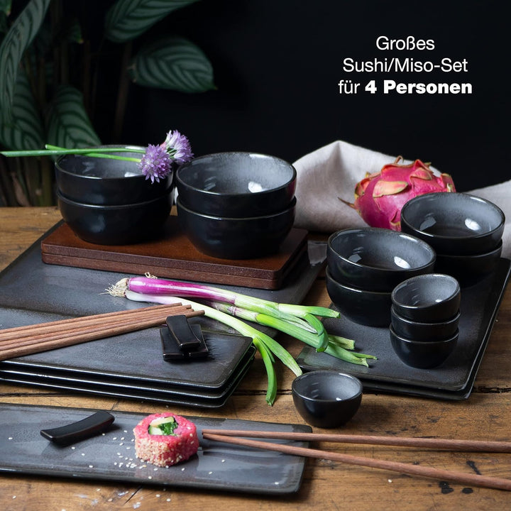 Moritz & Moritz Sushi Geschirr Set für 4 Personen - 29 Teile - Sushi Servierset mit 3x Sushi-Platte