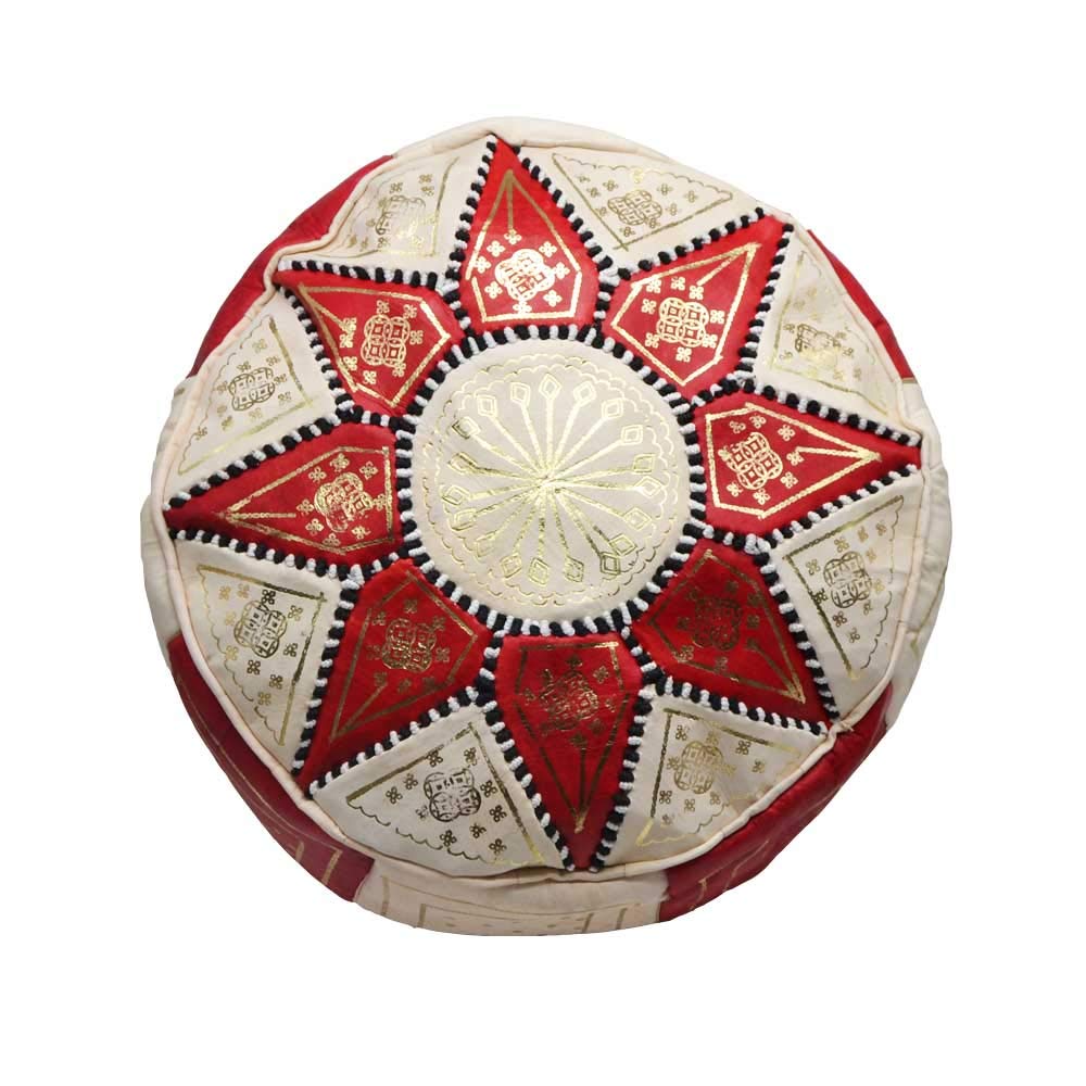 Horus Handicraft of Egypt Hocker leerer Puff fassi aus echtem Leder. Handgefertigt in Fez Marokko, M