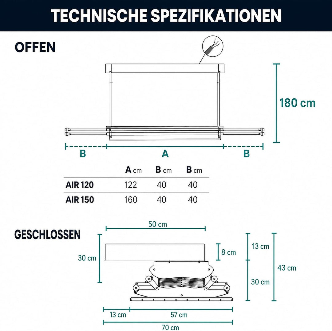 Foxydry Air, Elektrischer Wäscheständer für Wand und Decke mit Ventilator und Fernbedienung, aus Alu