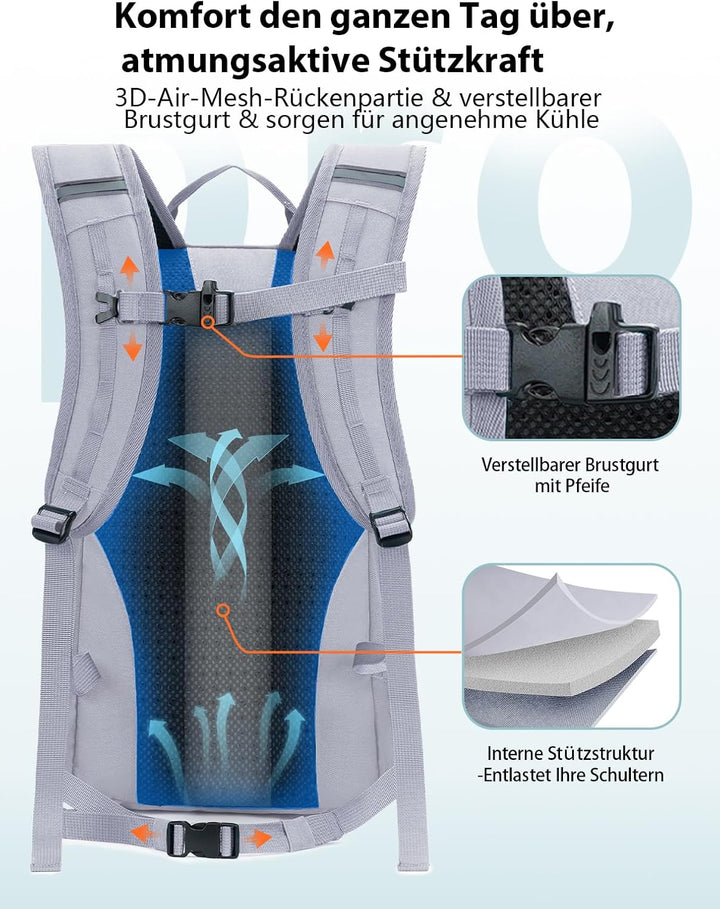ECOHUB Leichter Atmungsaktiver Wanderrucksack mit Vielen Fächern aus PET | Dieser Wanderrucksack ist