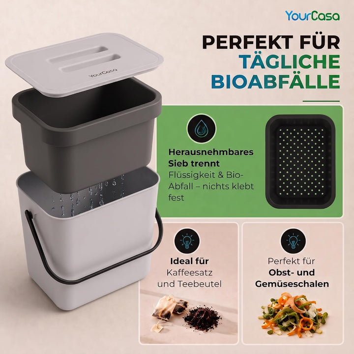 YourCasa Biomülleimer Küche 7L - Komposteimer zum Einhängen mit Sieb - Spülmaschinenfest - Biomüll B
