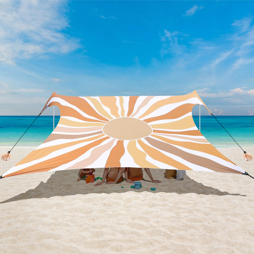 Strandmuschel, Strandzelt Sonnenschutz UV 50+, Windschutz Strandzelt, 3×3 m Tragbar Pop-Up Sonnenseg