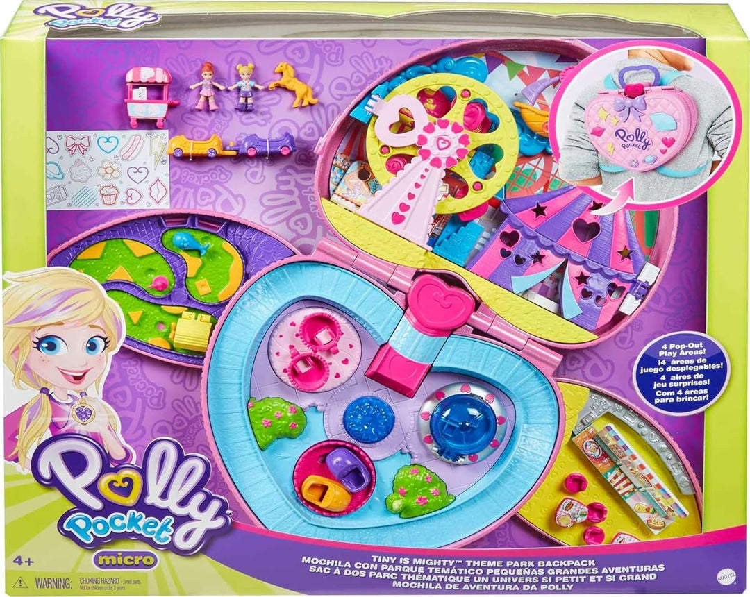 Polly Pocket GKL60 Klein – ganz gross“ Freizeitpark Rucksack mit verstellbaren Trägern, 2 kleinen Pu