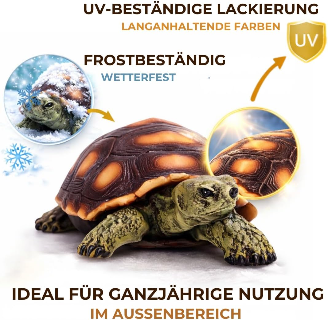 Gartenfigur Schildkröte Klein – Gartendeko aus Polyresin für Garten, Terasse und Balkon – frostbestä