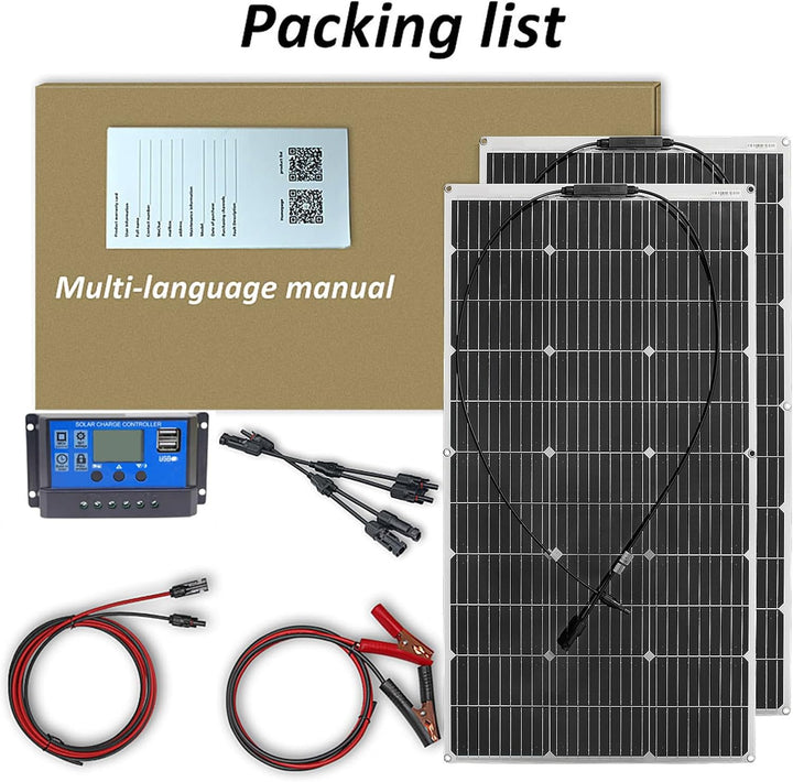 200W 12V Solarpanel Flexible Kit 2x100W 18V Flexibel Monokristallines Photovoltaik Solarmodul mit 20