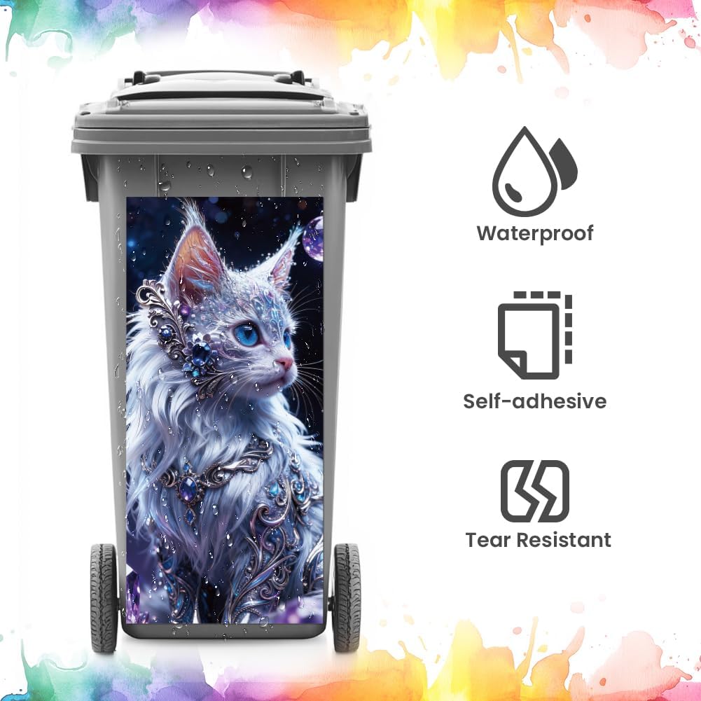 ANATTASOUL Mülleimer Aufkleber, 2 Blätter Mülltonnen Aufkleber 38×82cm Glamour Magische Katze Selbst