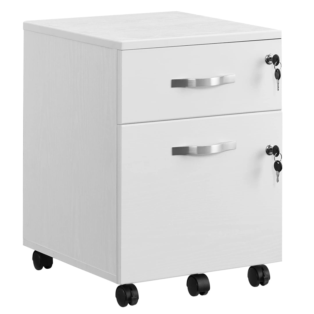 VASAGLE Rollcontainer, abschliessbar, Aktenschrank mit 2 Schubladen, 5 Rollen und Verstellbarer Häng