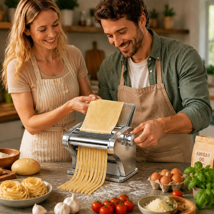 Elektrische Nudelmaschine mit 6-facher Dickenverstellung 2 Schneidköpfe