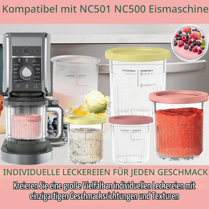 4 Stück Eiscreme Behälter,Mit vier Löffeln,Mit Deckel Wiederverwendbare Creami Tubs,Kompatibel mit N