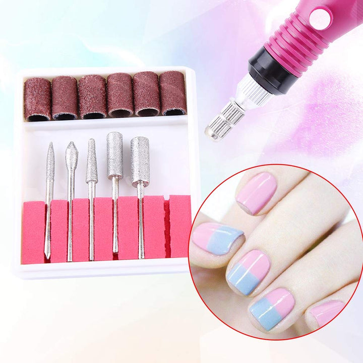 Elektrischer Nagelbohrer, Stiftform Nagellack-Maschinenset mit 6 Acryl-Gelentferner-Pediküre-Werkzeu
