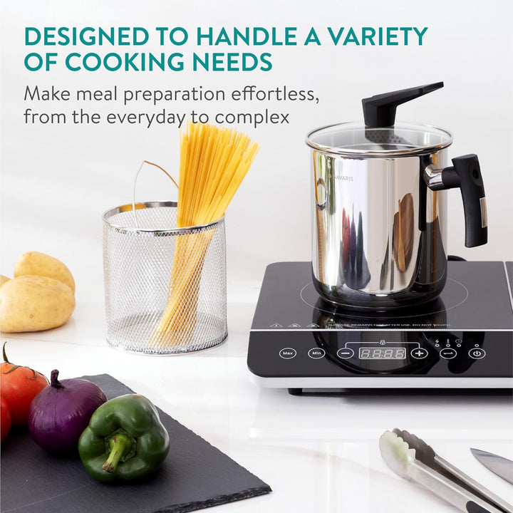 Navaris 3,4L Pasta Multi-Kochtopf - Integriertes Abtropfsieb & Frittierkorb - Für Induktions-, Keram