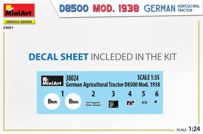 Mini Art 24001 1:24 Dt. Ackerschlepper D8500 Mod. 1938- originalgetreue Nachbildung, Modellbau, Plas