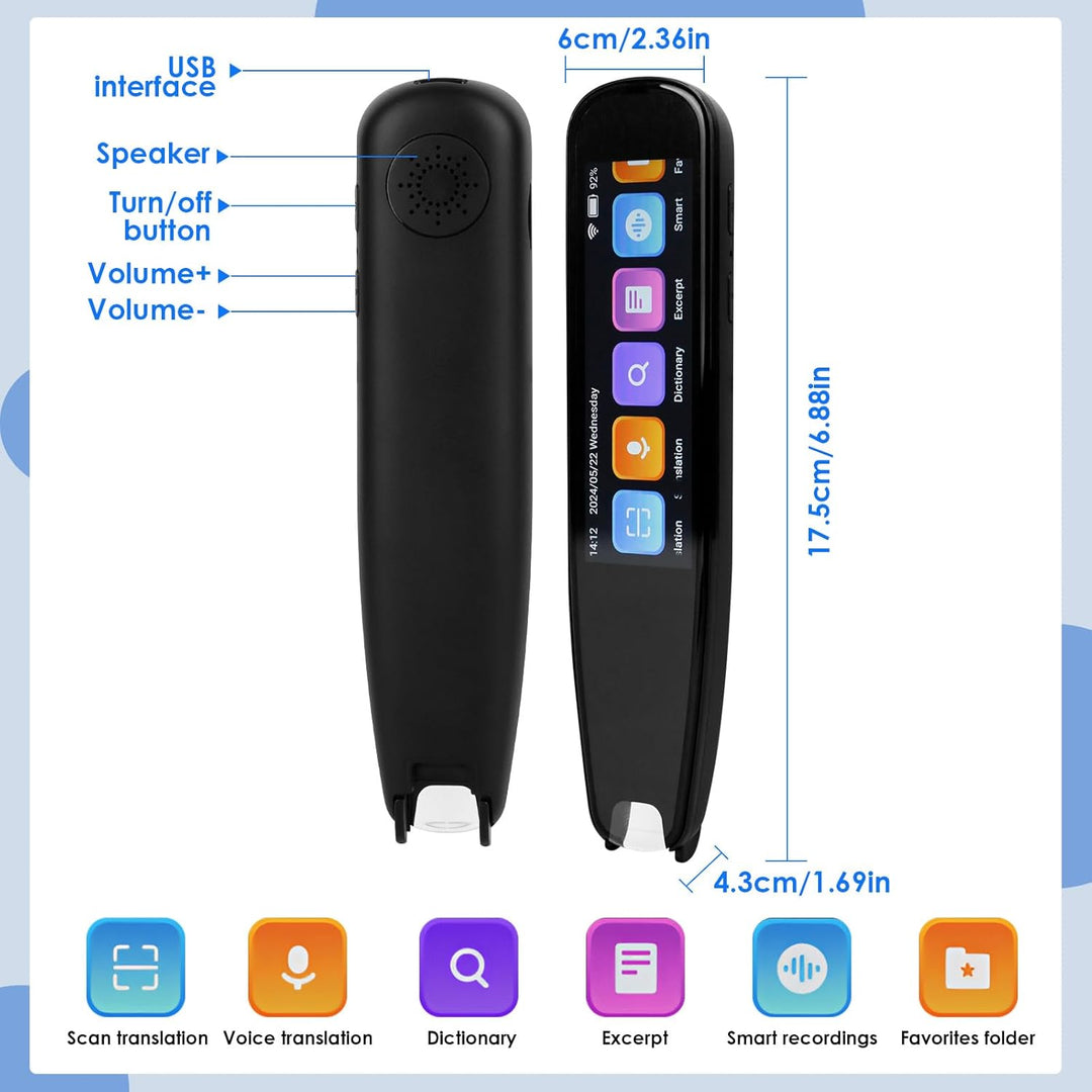 Scan Übersetzer Stift, Online 142 Sprachen Scan Reader Pen Lesestift mit 3,7 Zoll Touchscreen, Echtz