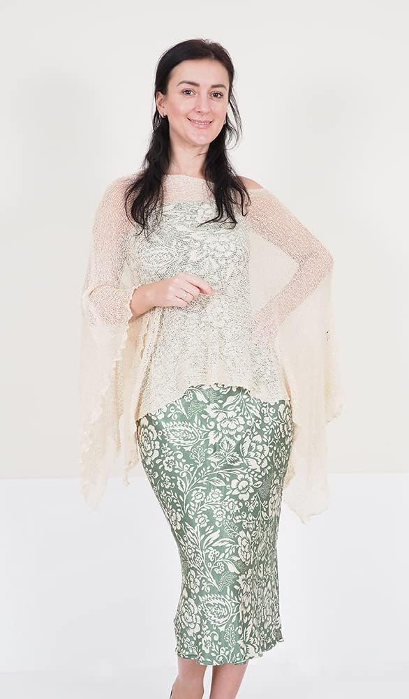 Damen Häkelspitze strecken Fisch-Netz Batwing Poncho Einheitsgrösse Grosse Grössen Cream, Einheitsgr