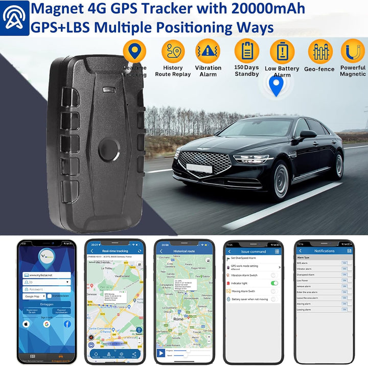 WInnes 4G GPS Tracker Auto Ohne ABO, 20000mAh GPS Ortungsgerät mit 240 Tage Standby, Echtzeit Tracki